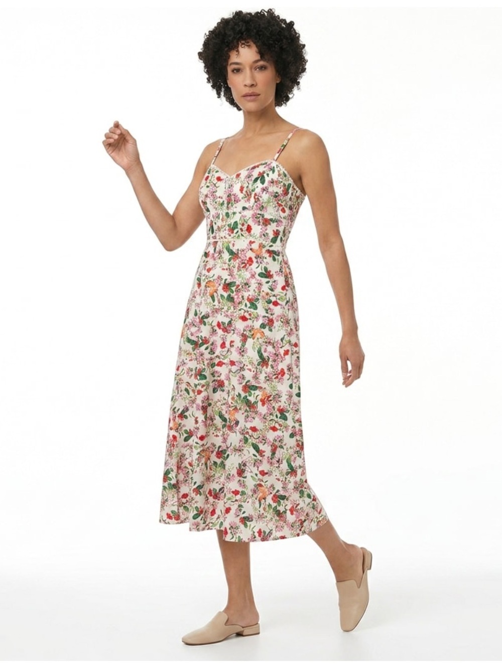 NWT Taylor Floral Cherry Print Midi Dress White Red Green Spaghetti Straps Sz 14